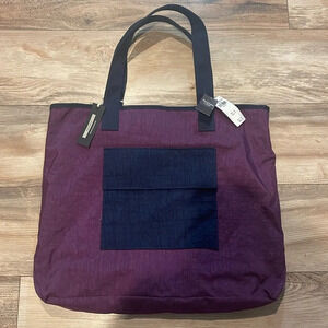 NWT Abercrombie Large Reversible Tote Bag Purple & Plaid Logo Pockets Straps Y2K
